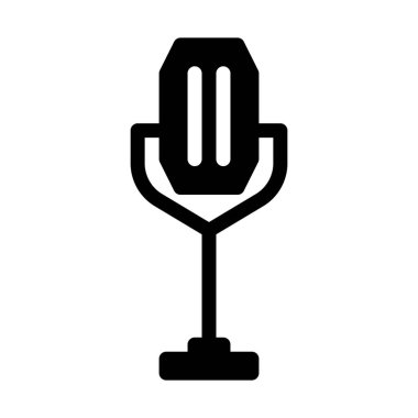 Vintage mikrofon stand, basit siyah çizgi resimde beyaz arka plan üzerinde