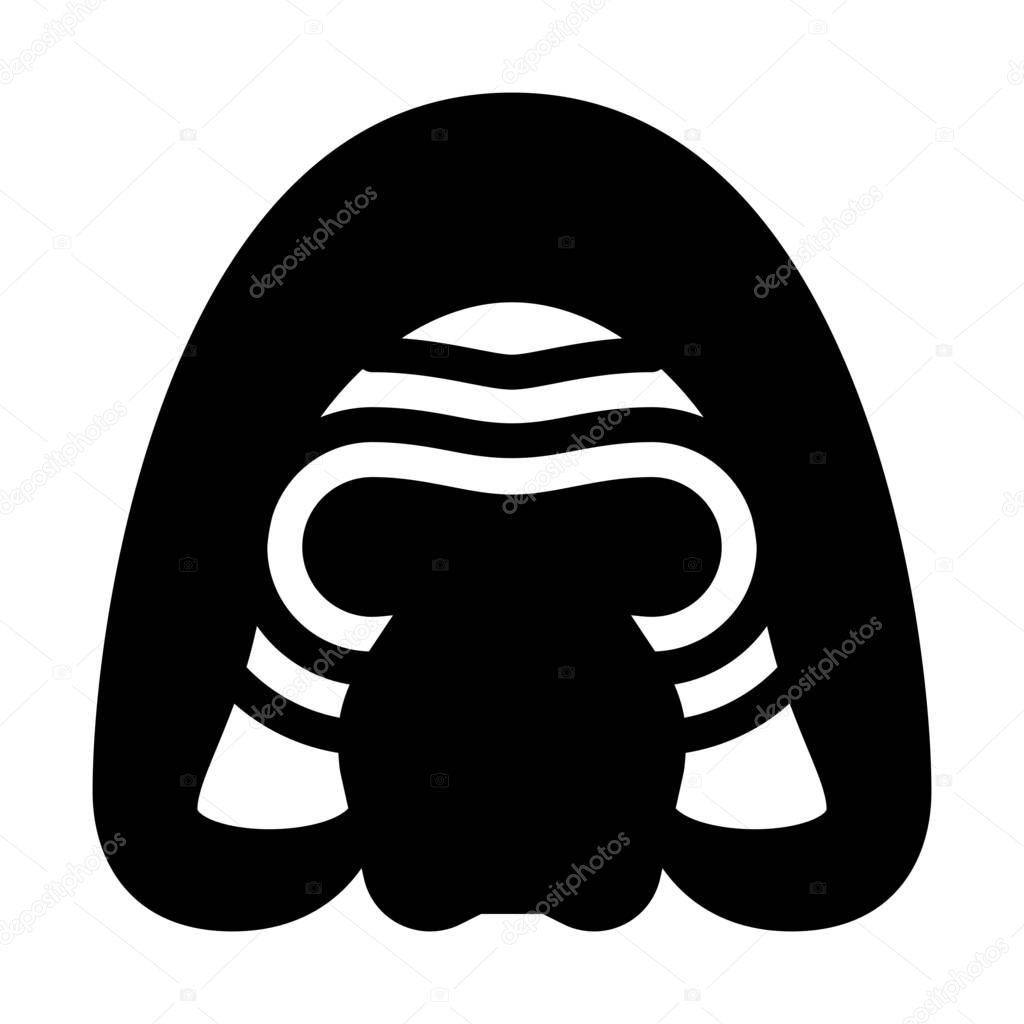 Horror Face Robot, simple black line illustration on white background