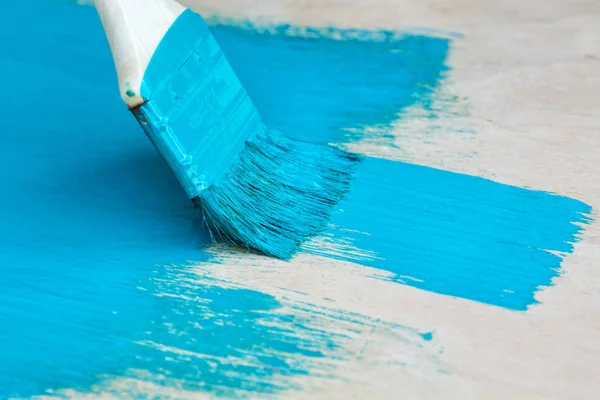 Brush Turquoise Paint Close Painted Surface Background — Stock Photo, Image