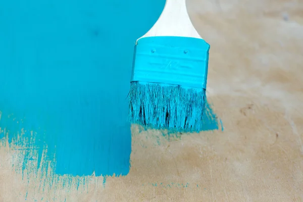 Brush Turquoise Paint Close Painted Surface Background — Stock Photo, Image