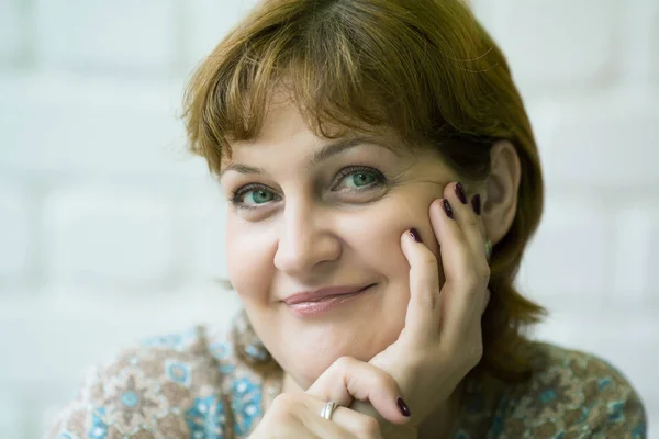 Middle Aged Woman Closeup Cafe Smiling — Stock Photo, Image