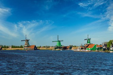 Windmills at Zaanse Schans in Holland. Zaandam, Netherlands clipart