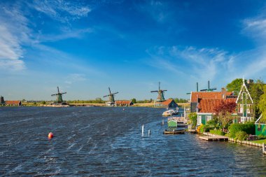 Windmills at Zaanse Schans in Holland. Zaandam, Netherlands
