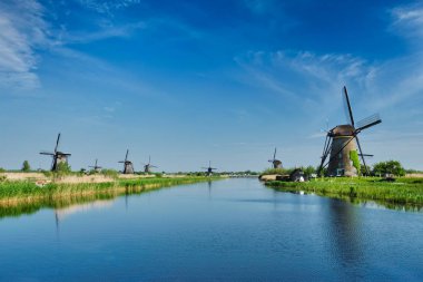 Hollanda 'daki Kinderdijk' te yel değirmenleri. Hollanda