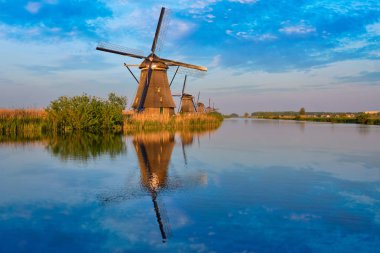 Hollanda 'daki Kinderdijk' te yel değirmenleri. Hollanda