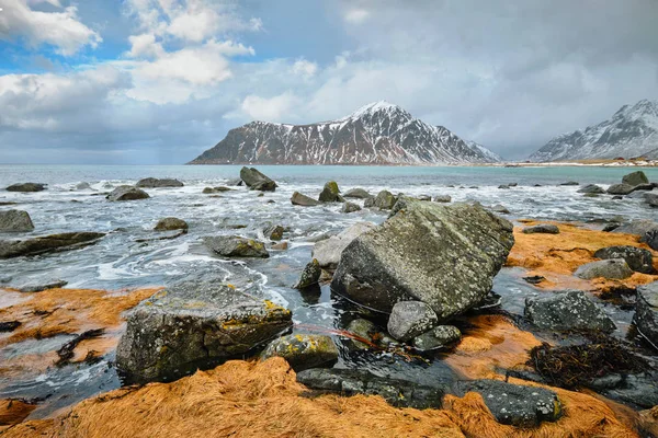 Skaliste wybrzeże fiordu w Norwegii — Zdjęcie stockowe