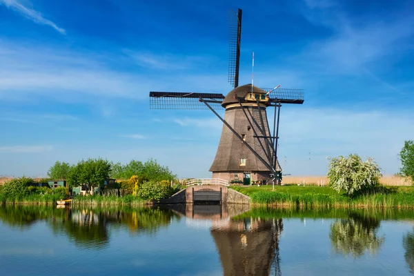 Szélmalmok Kinderdijkben Hollandiában. Egyesült Királyság — Stock Fotó
