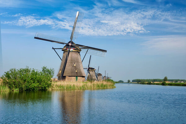 Windmills at Kinderdijk in Holland. Netherlands