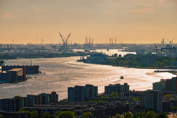 View of Rotterdam port and Nieuwe Maas river
