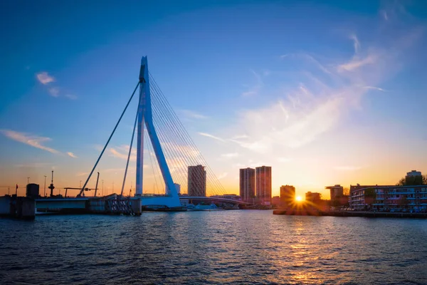 Ponte Erasmus ao pôr do sol, Roterdão, Países Baixos — Fotografia de Stock