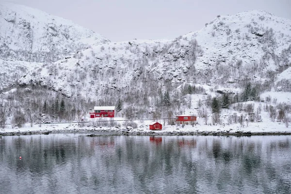 RD rorbu evlerde kış Norveç'te — Stok fotoğraf
