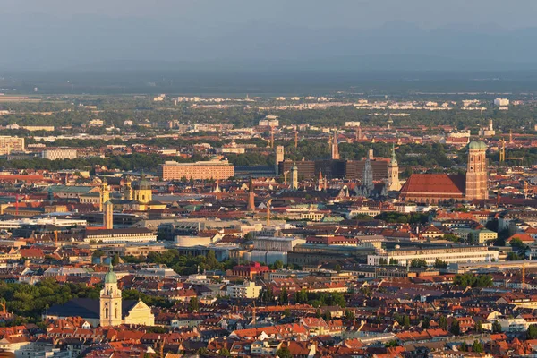 Luftaufnahme Des Münchner Zentrums Vom Olympiaturm Olympiaturm Bei Sonnenuntergang München — Stockfoto