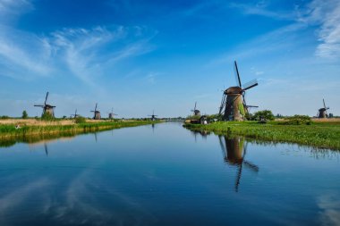 Hollanda 'daki Kinderdijk' te yel değirmenleri. Hollanda