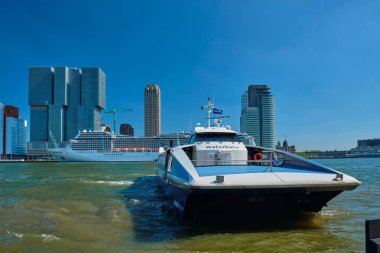 Rotterdam cityscape tekne ve cruise liner ile