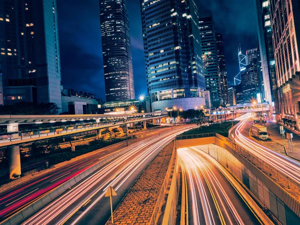 Street traffic in Hong Kong at night