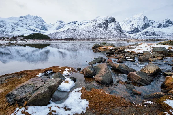 Fjord in de winter, Noorwegen — Stockfoto