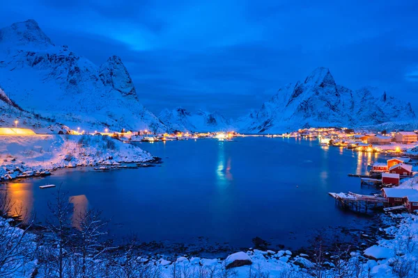 stock image Reine village at night. Lofoten islands, Norway