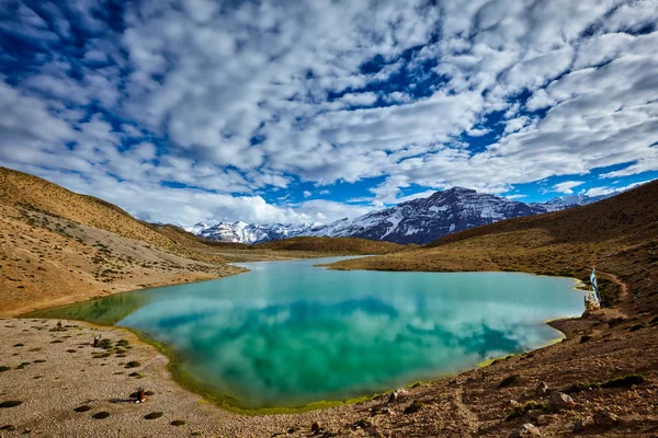 Dhankar lake in Himalayas — Stock Photo, Image