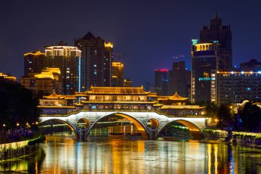 Anshun köprü gece, Chengdu, Çin