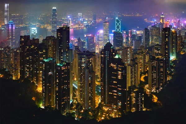 Arranha-céus de Hong Kong vista paisagem urbana skyline — Fotografia de Stock