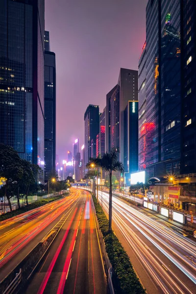 Street traffic in Hong Kong at night