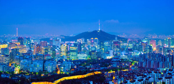 Seoul skyline in the night, South Korea.