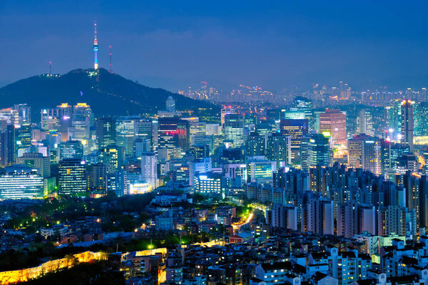 Seoul skyline in the night, South Korea.