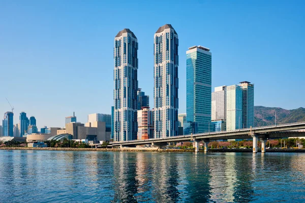 Busan City Wolkenkratzer Und Gwangan Brücke Südkorea — Stockfoto