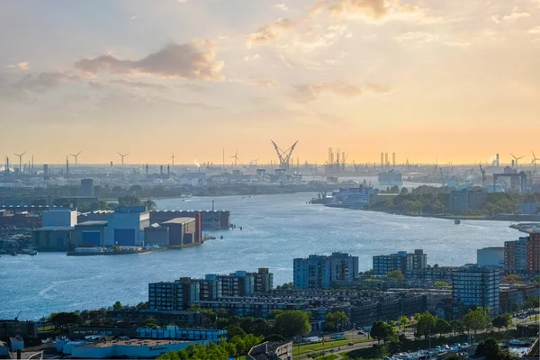 Utsikt över Rotterdam hamn och floden Nieuwe Maas — Stockfoto
