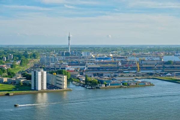 Pohled na přístav Rotterdam a řeka Nieuwe Maas — Stock fotografie