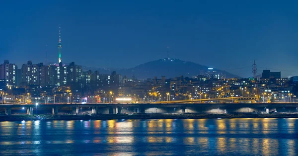 韩国汉江上空首尔夜景 — 图库照片