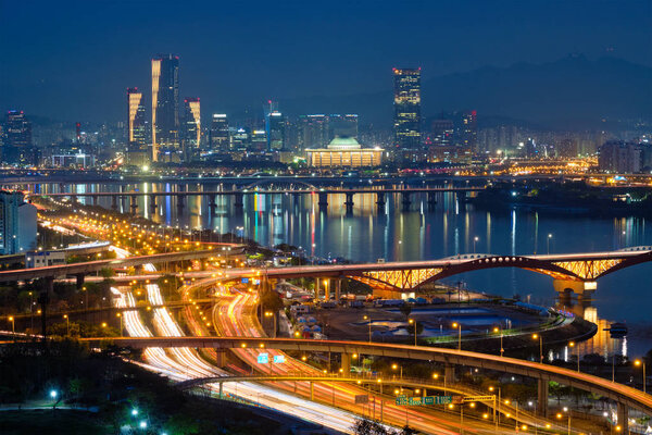 Seoul cityscape in twilight, South Korea.