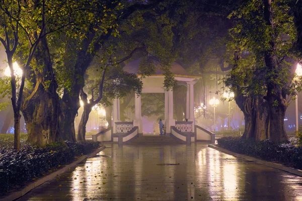 Guangzhou Peoples Park with fog at night, China