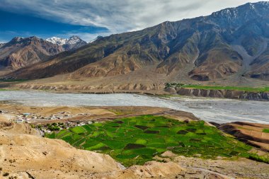 Hindistan, Himalayalar 'daki Spiti vadisi ve Spiti nehri manzarası