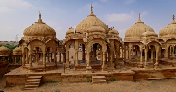 Bada Bagh Cenotaphs Mausoléu Túmulo Hindu Feito Arenito Deserto Indiano — Vídeo de Stock