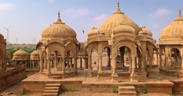 Bada Bagh Cenotaphs Mausoléu Túmulo Hindu Feito Arenito Deserto Indiano — Vídeo de Stock