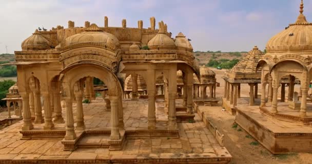 Bada Bagh Cenotaphs Hinduistisches Grabmausoleum Aus Sandstein Der Indischen Thar — Stockvideo