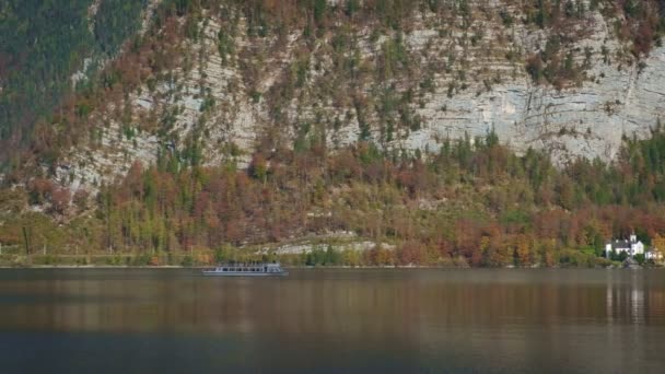 Известный Туристический Курорт Спокойный Город Hallstatt Горах Альп Октябре Вид — стоковое видео