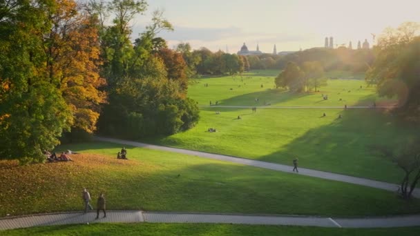 Goldener Herbstherbst Berühmten Münchner Erholungsort Englischgarten Englischer Garten Mit Abgefallenen — Stockvideo