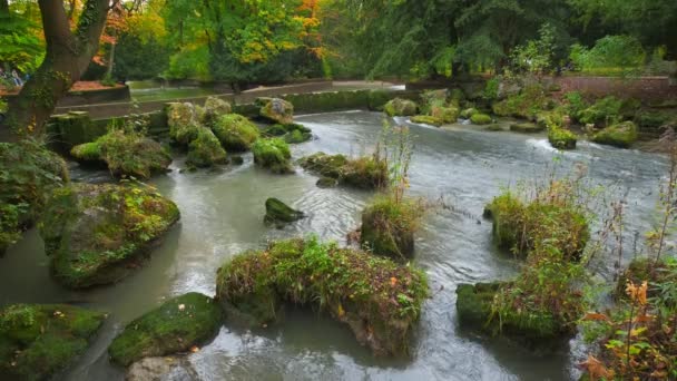 Mnichov Anglická Zahrada Englischer Garten Park Podzimní Barvy Stromech Listí — Stock video