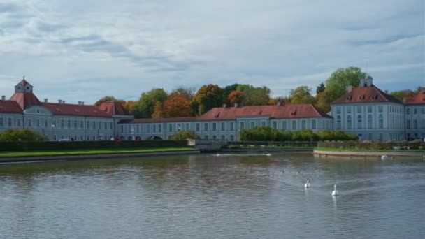 Nymfenburský Palác Mnichově Během Října Slavná Turistická Památka Minchenu Jezero — Stock video