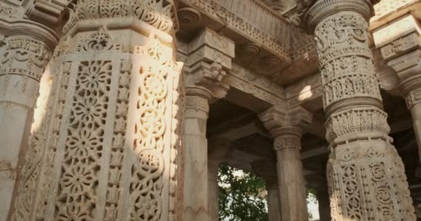 Columnas Pilares Del Hermoso Templo Ranakpur Jain Chaturmukha Dharana Vihara — Vídeos de Stock