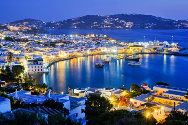 Tekneleri, Cyclades adaları ve Yunanistan 'daki Mykonos Adası limanı