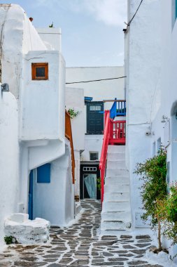 Yunanistan 'ın Mykonos Adası' ndaki Yunan Mykonos Caddesi