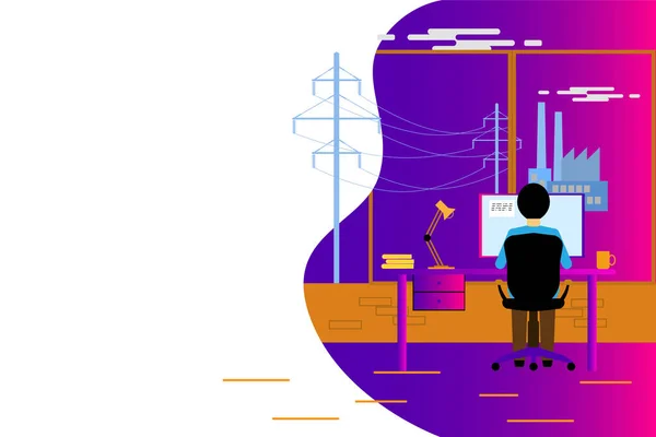 Koeler, aggregaat, kantoorgebouw en andere elementen van de energiecentrale. Vectorillustratie — Stockvector