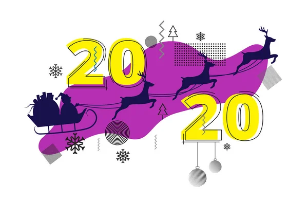 Nieuwjaar 2020 lijn ontwerp lijn stijl voor nieuwjaarskaart, kalender stijl voor Nieuwjaar kaart. — Stockvector
