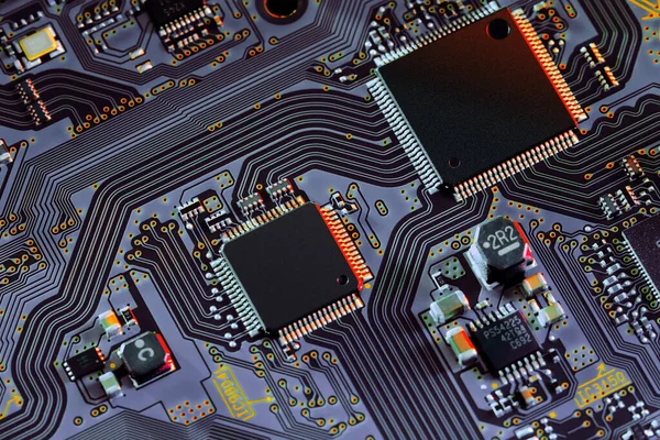 电子电路板部分电子机元器件概念技术的计算机电路硬件 — 图库照片