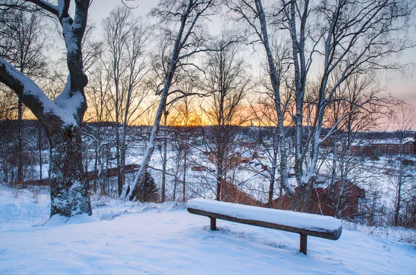 Zachód słońca zimą ze wzgórza — Zdjęcie stockowe
