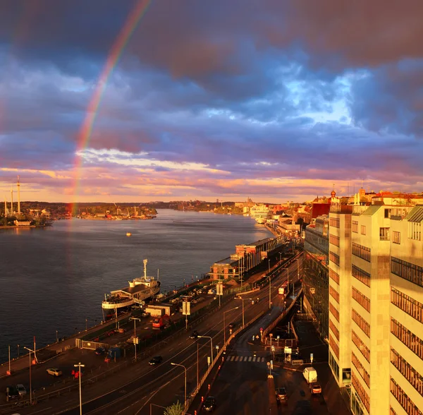 Stockholm sunset with rainbow — Stock Photo, Image