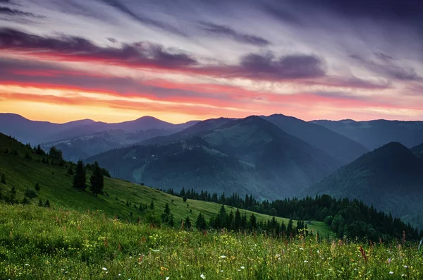 Pôr do sol colorido da montanha — Fotografia de Stock